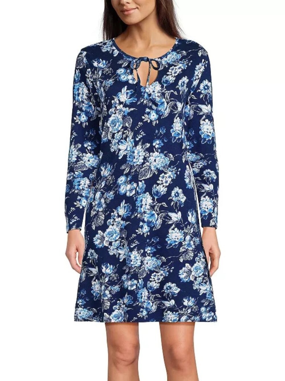 Lands' End Cotton Interlock Long Sleeve Nightgown Floral Cottage Modest XL